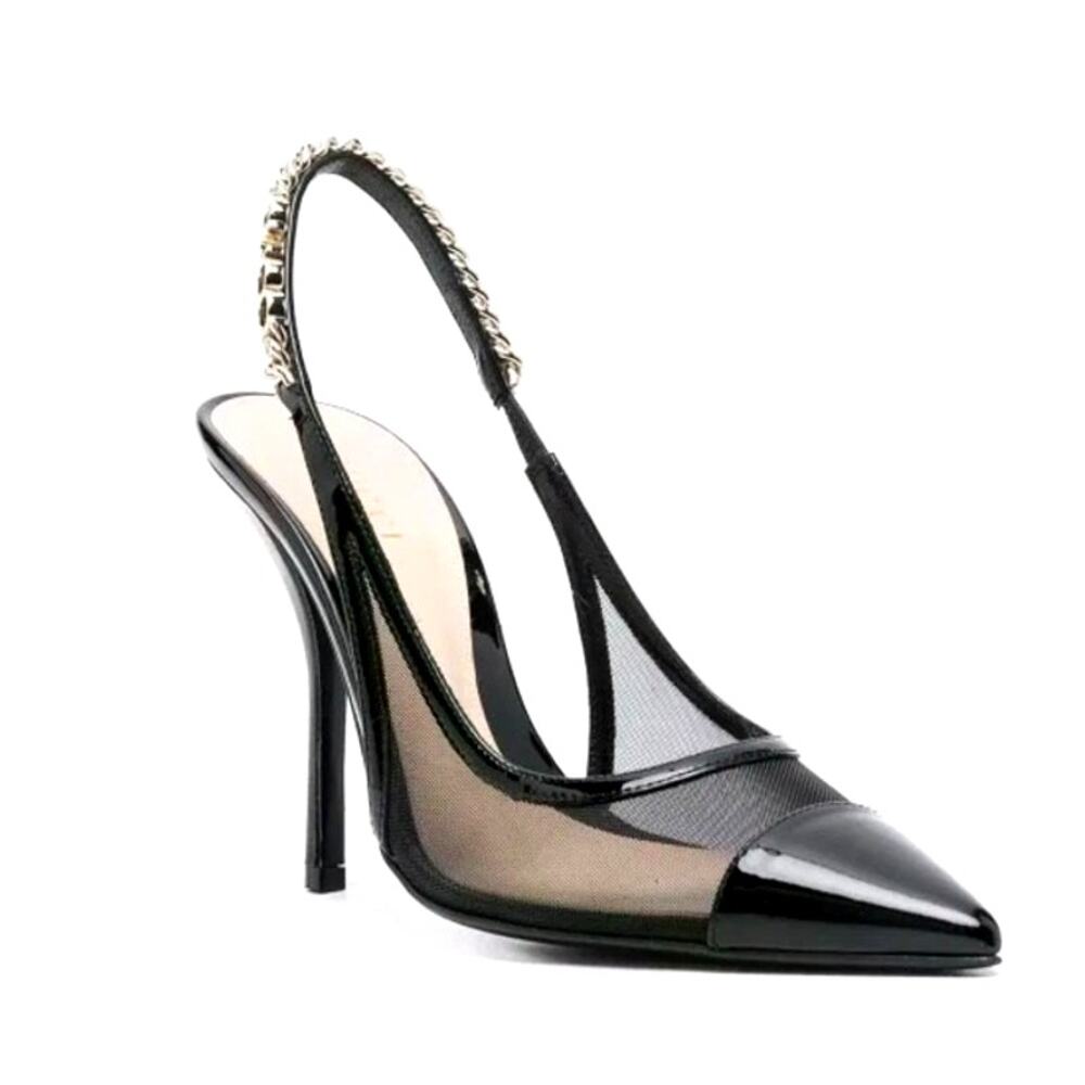 Gucci Signoria Slingback Pumps Black Patent Leather & Mesh EU 39/ US 9 - Picture 2 of 16